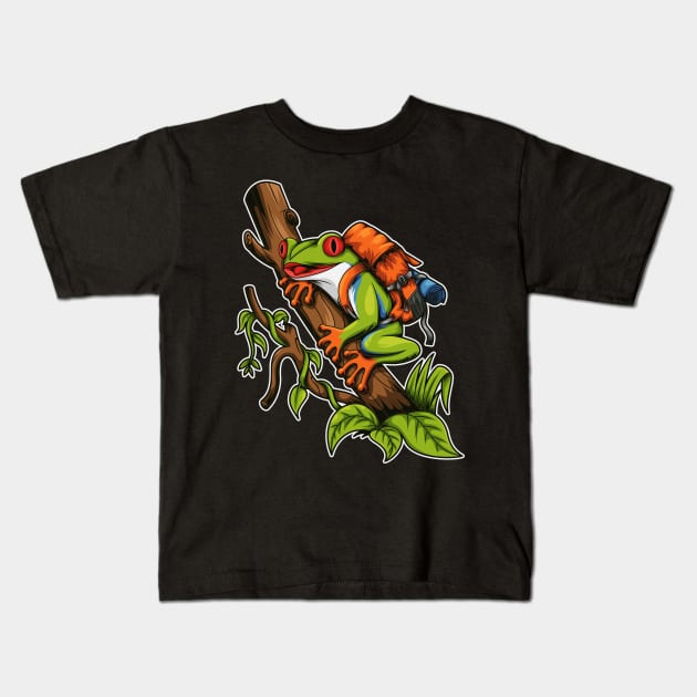 Frog Tree Backpacker Kids T-Shirt by JagatKreasi